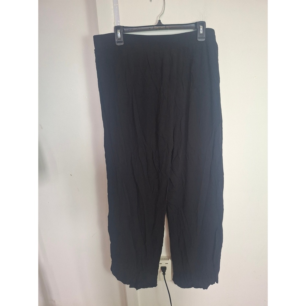 Mynah Black Wide Leg Tulip Pants XL Rayon Elastic Waist Cropped Flowy Trousers - Picture 3 of 5